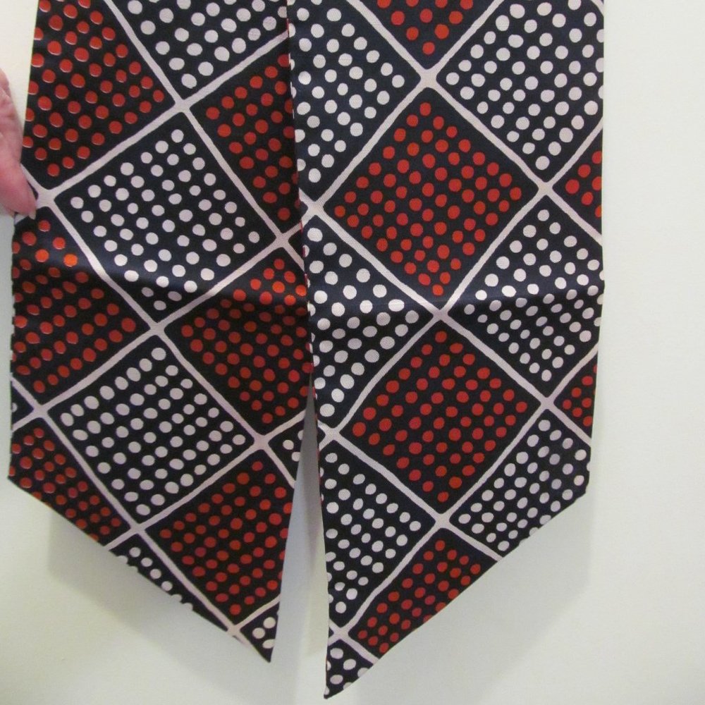 Vintage 1960s 70s Scarf by Ann' Geo Dots Navy White Red